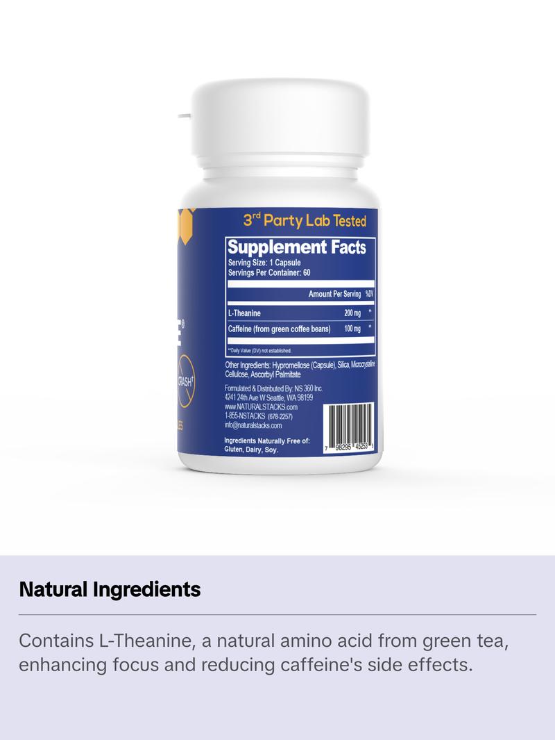 Smart Caffeine Supplement with L-Theanine and Caffeine for Focus and Energy - 60 Vegetarian Capsules