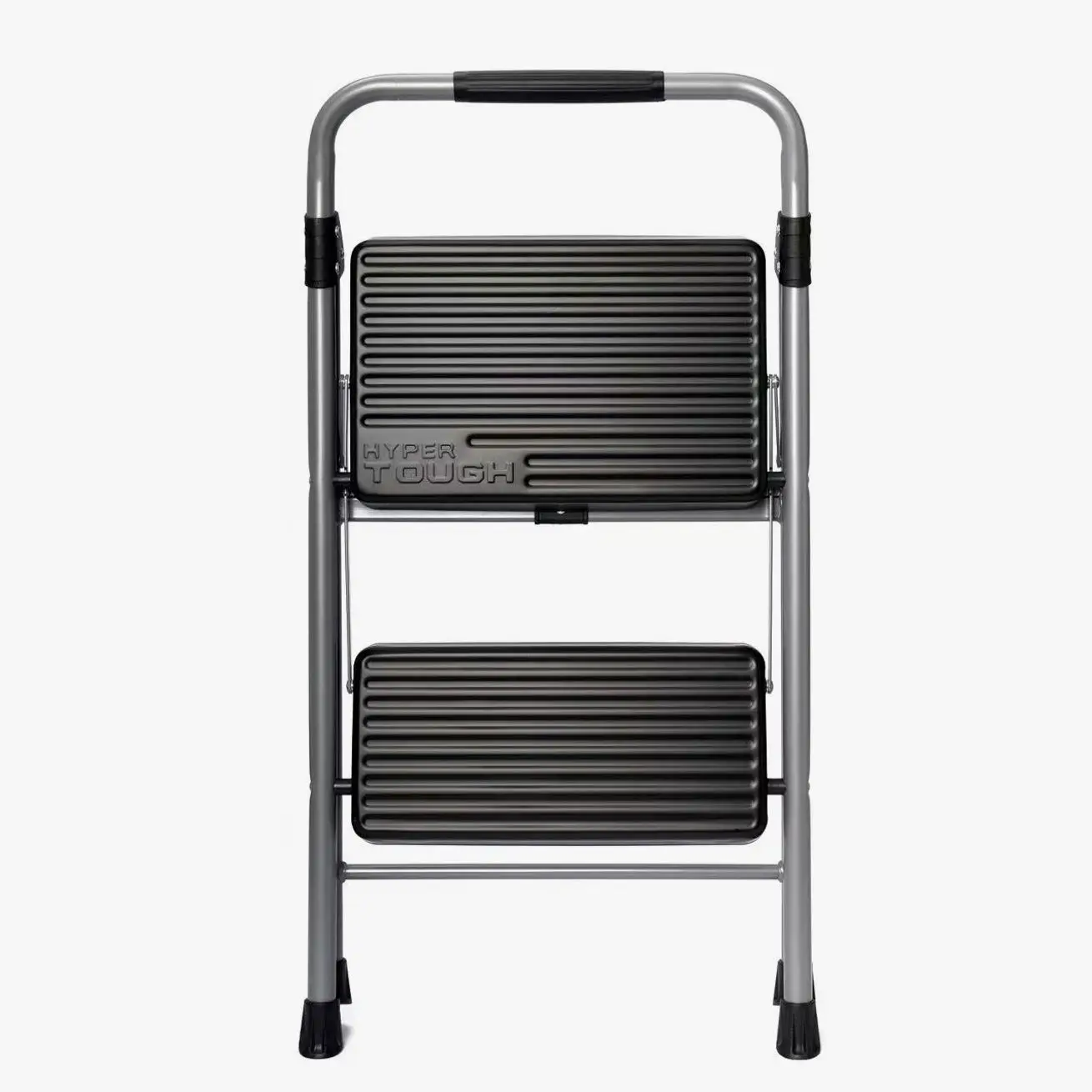 Hyper Tough 2-Step Foldable Steel Step Stool, Gray & Black, Holds up to 225 lb- 78