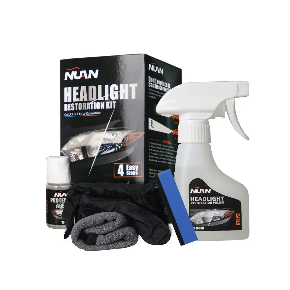 NUAN AutomotiveHeadlight Restoration Kit -Refurbishing Fluid &Polishing Cleaner forOxidized, YellowedHeadlamps, EnhancedHydrophobic Coating forSuperior Gloss & Protectionon All Vehicles