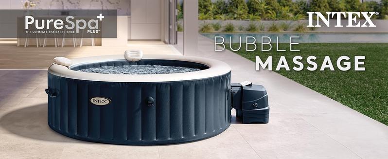 Intex PureSpa Plus 4-6 Person Inflatable Round Hot Tub Set with 170 Air Jets Electronic Control Panel & Blue LED Lights