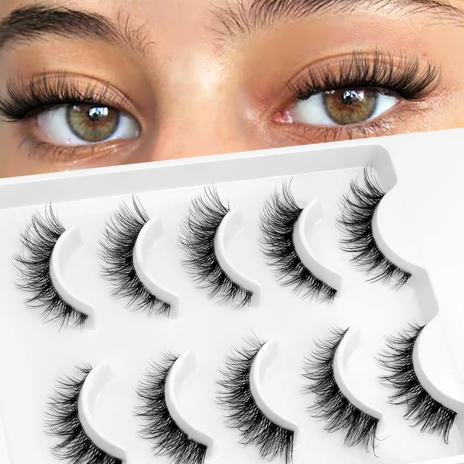 Cat Eye False Eyelashes, Natural False Eyelashes with Clear Band, Professional Eye Makeup Products for Women & Girls, Natural Look Lashes, Cosmetic Lash Extensions, Lightweight, Eyelashes Set, Fake Lashes