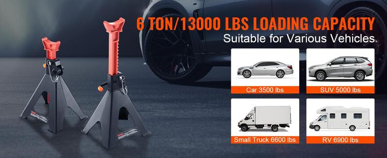 VEVOR Jack Stands, TikTokShopBlackFriday, 6 Ton (13,000 lbs) Capacity Car Jack Stands Double Locking, 14.2 -23 inch Adjustable Height, for lifting SUV, Pickup Truck, Car and UTV/ATV, Red, 1 Pair VEVOR Jack Stands, TikTokShopBlackFriday, 6 Ton (13,000 lbs) Capacity Car Jack Stands Double Locking, 14.2 -23 inch Adjustable Height, for lifting SUV, Pickup Truck, Car and UTV/ATV, Red, 1 Pair