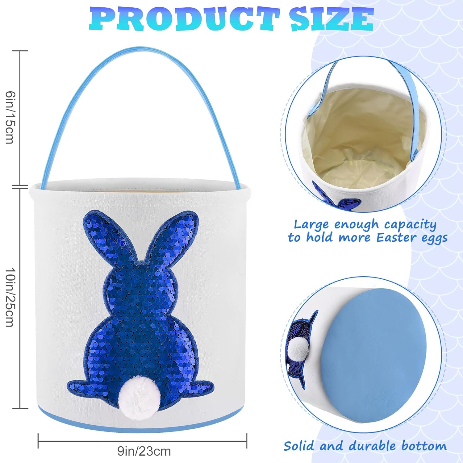 4/6 Pcs Easter Bunny Basket Easter Gift Bags Reusable Totes Bags Easter Eggs Basket for Egg Hunt,Easter Gift buckets for Student Adult Office Employee Coworker,Outdoor Church School Classroom Decorations,Spring Birthday Party Supplies