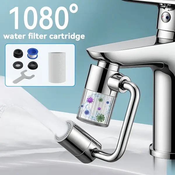 Stainless Steel Mounted Modern Kitchen Tap, 360° Rotating Multi-Purpose Dual Stream Nozzle with Water Filter Cartridge, 2 Modes Faucet for Kitchen & Bathroom Use, Modern Kitchen Taps