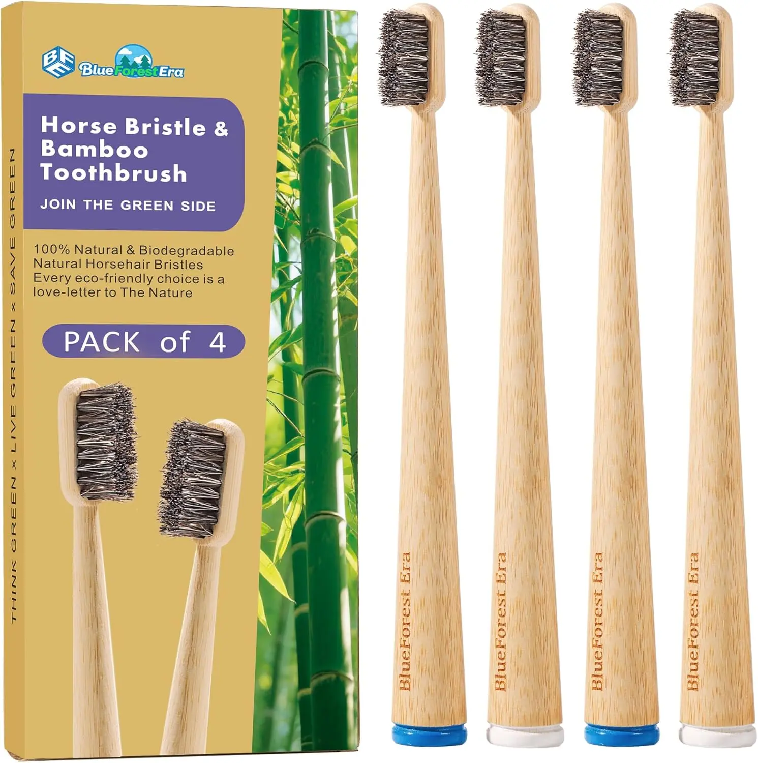 4-pack bamboo horsehair toothbrush - Eco-friendly oral care, suitable for adults, soft bristles, BPA-free biodegradable handle, loose toothbrush, oral care products, natural, gentle cleaning, 4-piece set, daily care Oral