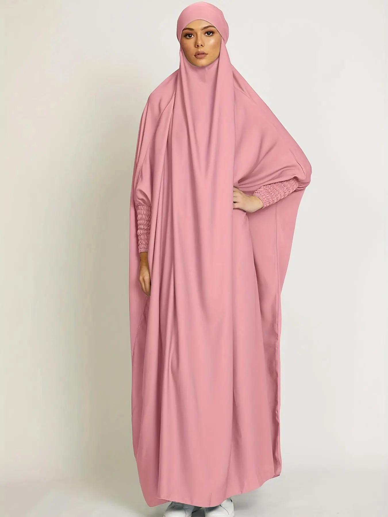 Muslim Islamic Prayer Robe Long Dress Headscarf, Modesty Muslim Clothing, Modest Muslim Outfits, Middle Eastern Women's Plus Size Hooded Dress, Loose Fit Shirred Design, Fall & Winter