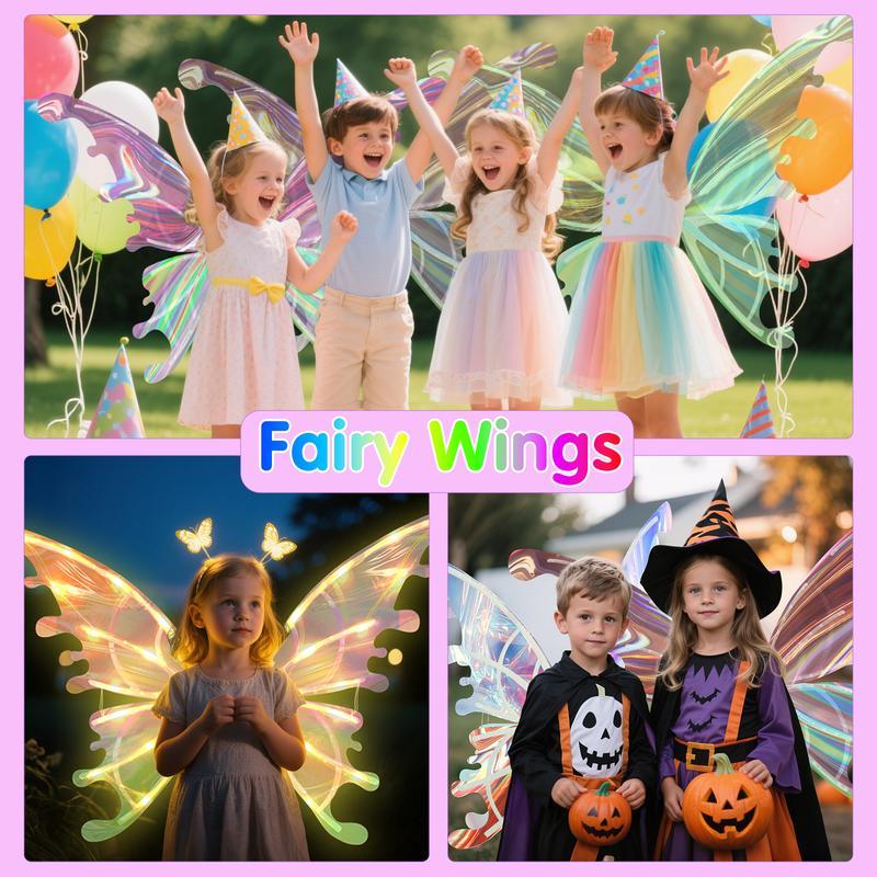 LED Light-Up Fairy Wings for Girls | Moving Butterfly Wings with Music & Lights | Adjustable Costume Accessory for Halloween, Birthday, Christmas & Cosplay | Perfect Princess Dress-Up Gift for Teens & Kids