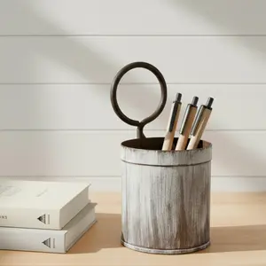 Vintage Iron Curry Pot Repurposed Pen Holder / Bud Vase