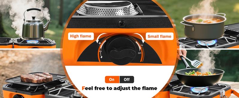 2 Burner Propane Camping Stove With Grill,Portable Foldable Camp Stove With 17000BTU, Two Piezo Ignition Adjustable Windproof Burners forCamping, Grilling, Tailgating, & More
