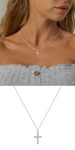 Tewiky Dainty Cross Necklace For Women Simple Cross Choker Necklaces Small Cross Pendant Tiny Cute Necklaces For Teen Girls Handmade Aesthetic For Women Jewellery For Easter