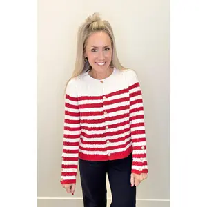 Addy Stripe Cardigan Red/White
