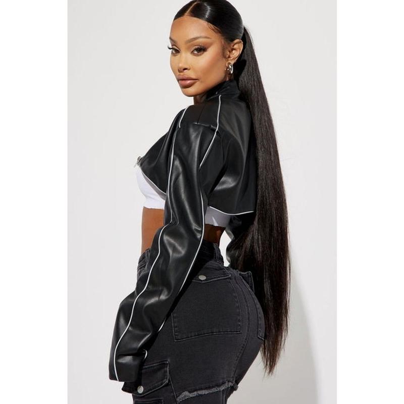 Jessie Faux Leather Cropped Bolero Jacket - Black 3