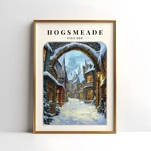 Wizard Village Hogsmeade: Wizard Village Unframed Poster - Hogsmeade Travel Art Print - Snowy Magical Town Wall Decor - Witchcraft and Wizardry Vacation Art