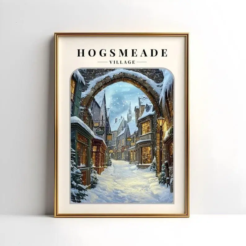 Wizard Village Hogsmeade: Wizard Village Unframed Poster - Hogsmeade Travel Art Print - Snowy Magical Town Wall Decor - Witchcraft and Wizardry Vacation Art