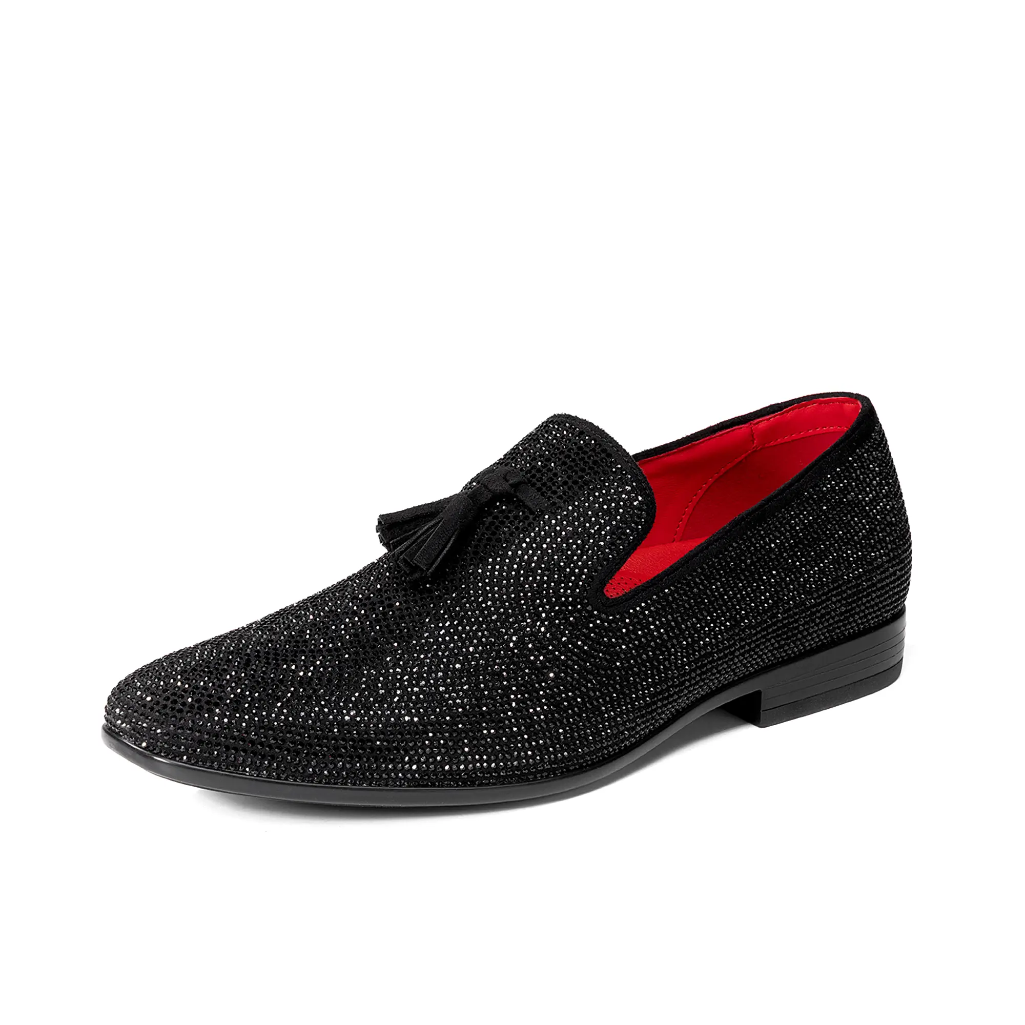 BRUNO MARC Men's Rhinestone Tassel Loafers, Comfortable Slip-On Flat Dress Shoes for Wedding & Graduation, Men's Shoes, Rhinestones, Footwear, Classic Luxury Loafers, Round Toe, Sparkle, Formal