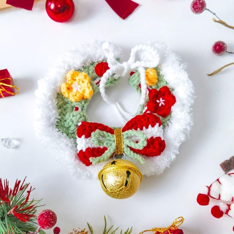 Handmade Christmas Crochet Collar with Jingle Bell/Reindeer Cat/Dog Adjustable Handmade Christmas Crochet Collar with Jingle Bell/Reindeer Cat/Dog Adjustable