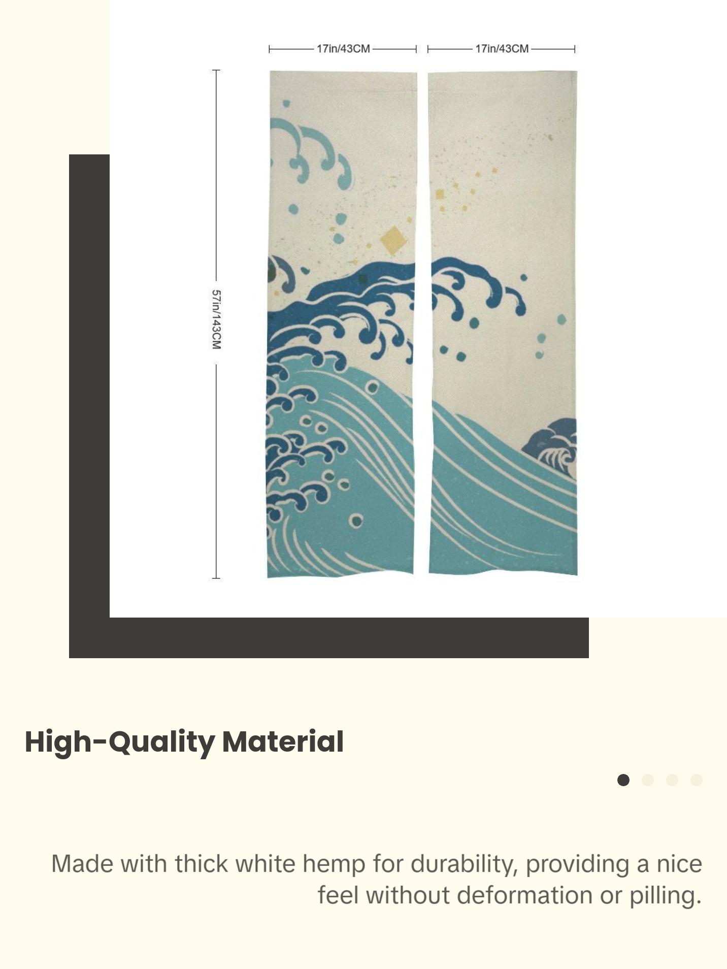 Japanese Noren, Japanese Door Curtain, Japanese Pattern Hemp Curtain, Japanese Waves curtain, Door Curtain