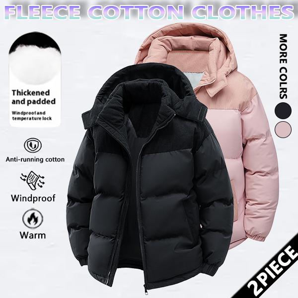 Winter hooded casual fleece-lined men's coat,removable hood,warm color-blocked cotton jacketcouples' style winter cotton coat, outerwear top.