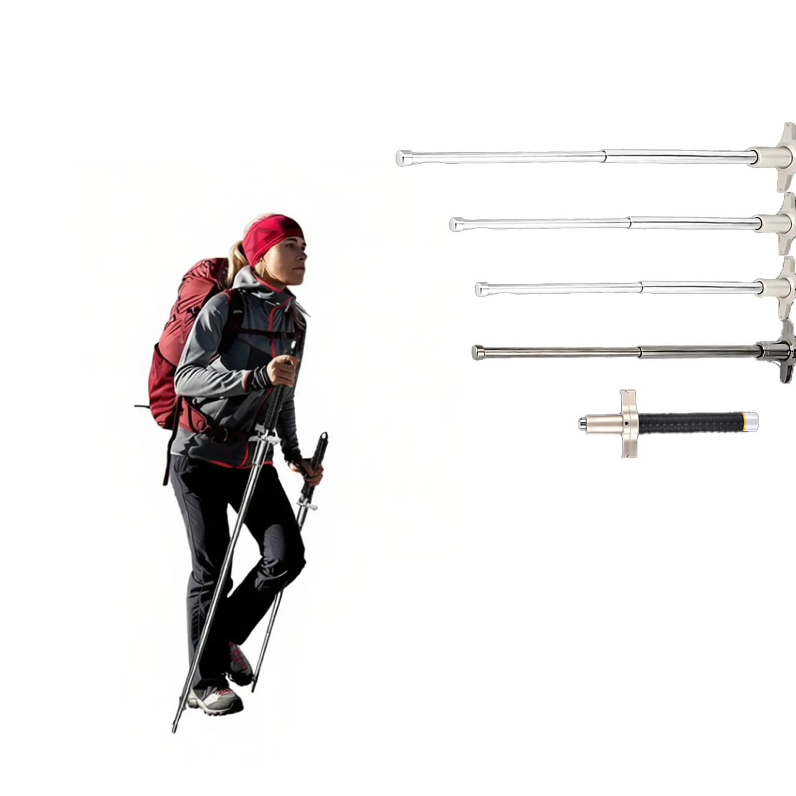 Ergonomic Collapsible Hiking Staffs, 26-37 in Adjustable Stainless Steel Trekking Poles with Non-Slip Design, Compact Lightweight Locking Mechanism, Portable Easy Storage for Outdoor Camping Trips, Collapsible Staff Hiking Sticks