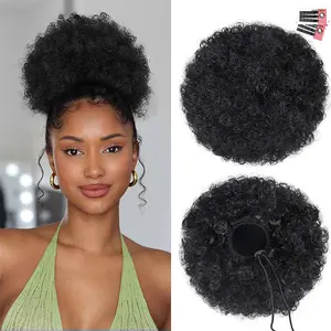 Afro Puff Drawstring Ponytail Extension for Black Women, Premium Synthetic 80gram Clip On Kinky Drawstring Curly Ponytail Bun