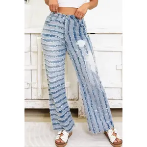 Bold Line Babe Frayed Wide Leg Pants - Denim