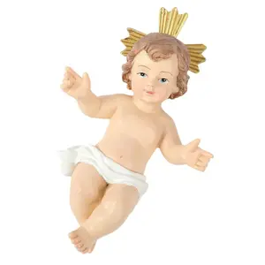 Small Nativity Statues Baby Jesus Christ in Manger Resin Figurines Ornament