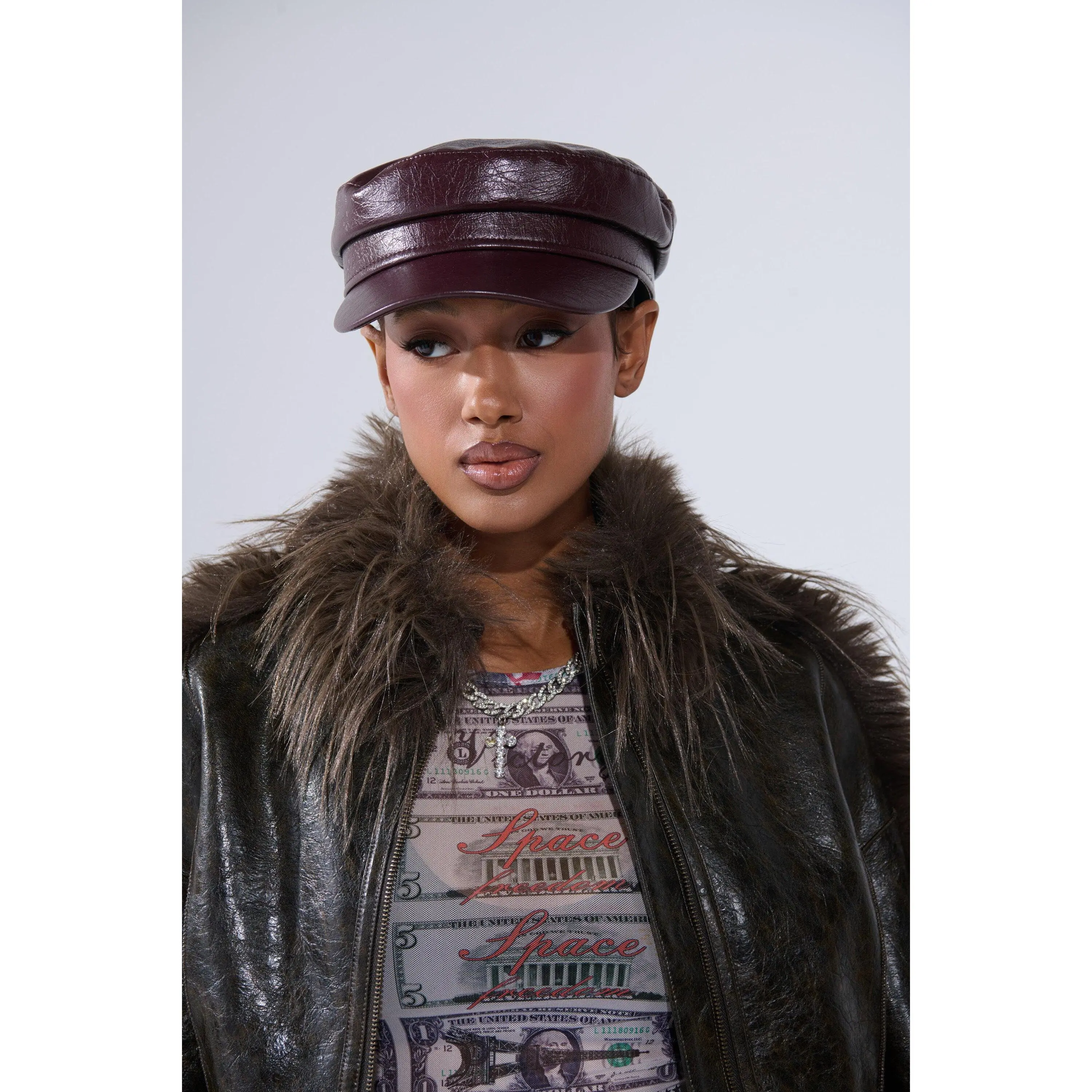 HERE FOR IT PU BRIM HAT