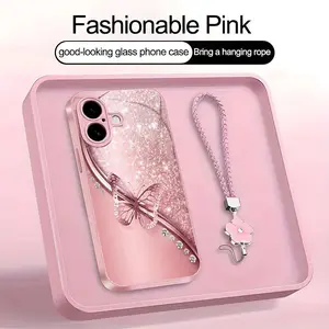 Suitable for [iPhone 16] high-end women's phone case🤩，a free four-leaf clover ，the pattern is printed, not glitter simple printed butterfly design is included,drop-resistant and fingerprint-proof YM99