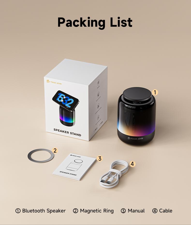 MAGIC JOHN 2025 Upgraded Bluetooth Speaker Phone Stand & Phone Holder, 5.3 Connectivity, 360° Surround Sound, suit for iPhone/Android, Gift for lady/women/men/elder/friends