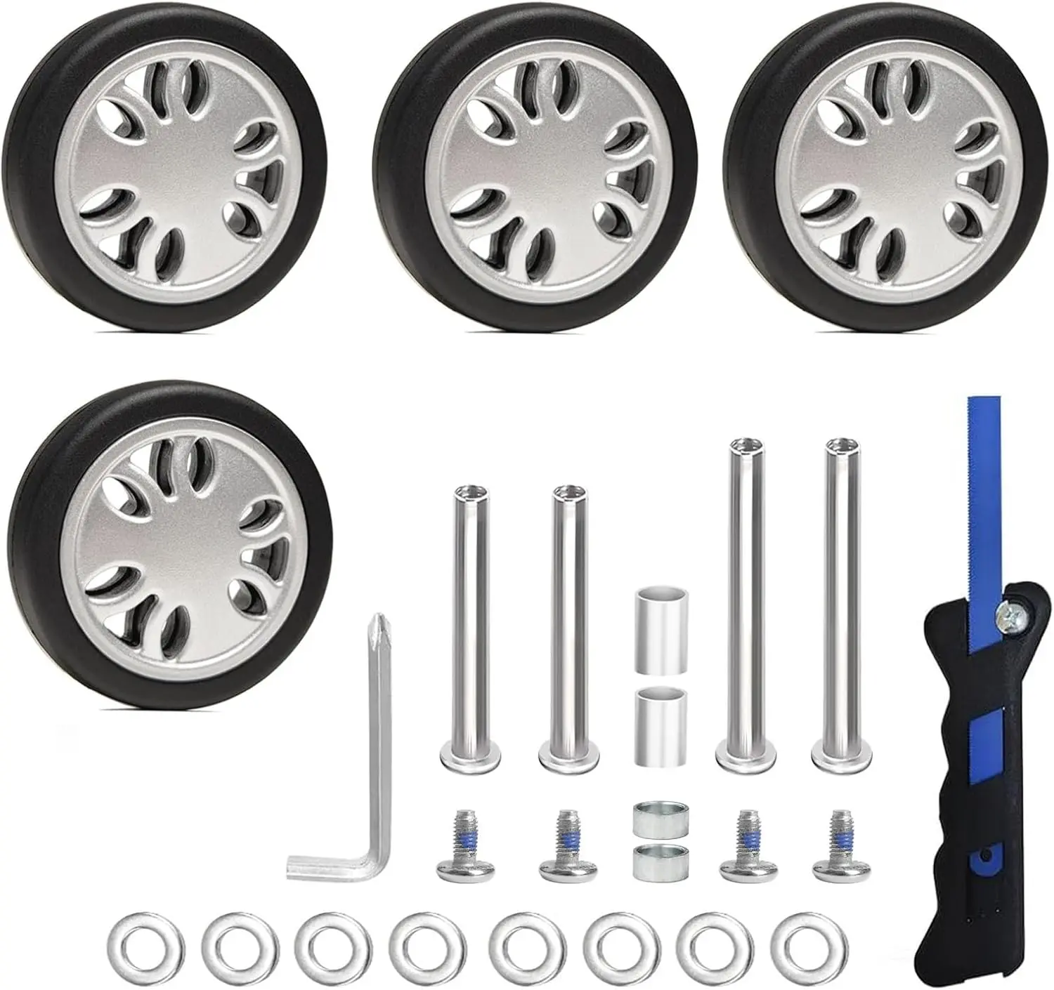 4pcs Wear-Resistant Synthetic Rubber 360-Swivel Rotating Replacement Rollers for Luggage Trolley DIY Repair, TPU 2-Size Axles (1.65in/42mm-1.77in/45mm), Mute Smooth Load-Bearing Wheels for At-Home Fix