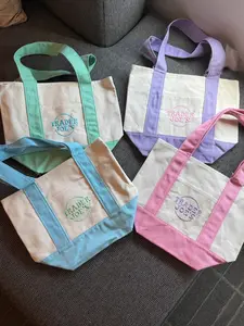 Trader Joe's Pastel Mini Canvas Tote Bags 2025 LIMITED EDITION NWT LOT OF 4 Embroidered Cotton