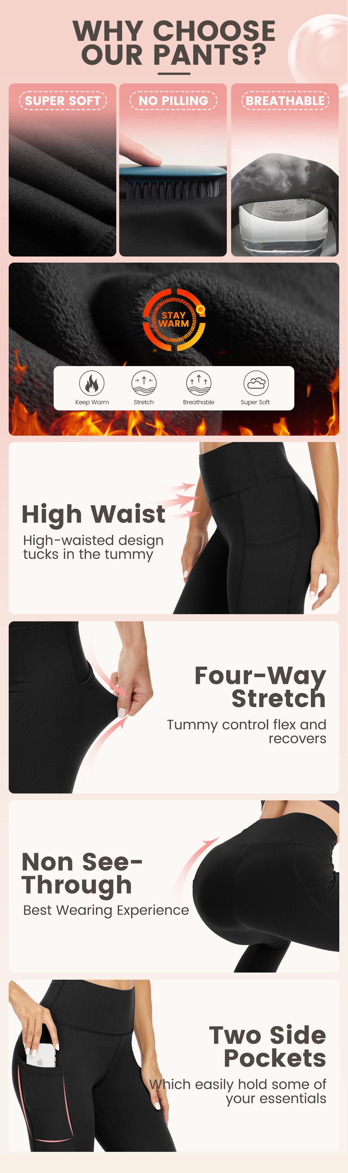 SHOWITTY Women's High Waisted 1/3 Pack Fleece Lined Leggings with Pockets – Thermal Warm Yoga Pants for Winter Workout & Everyday Wear