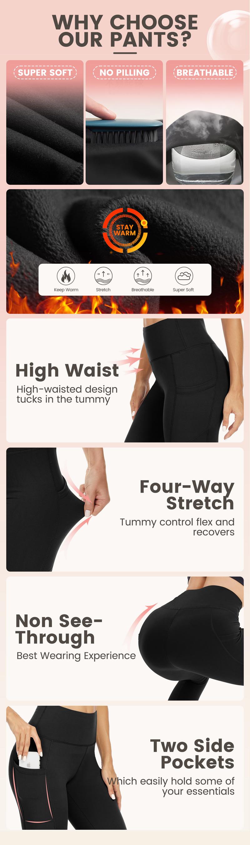 SHOWITTY Women's High Waisted 1/3 Pack Fleece Lined Leggings with Pockets – Thermal Warm Yoga Pants for Winter Workout & Everyday Wear