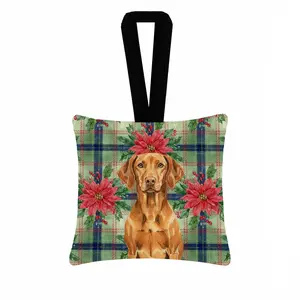 Carolines Treasures WDK8846PO3 3.5 x 3.5 in. Vizsla Christmas Poinsettias Hanging Square Fabric Ornament