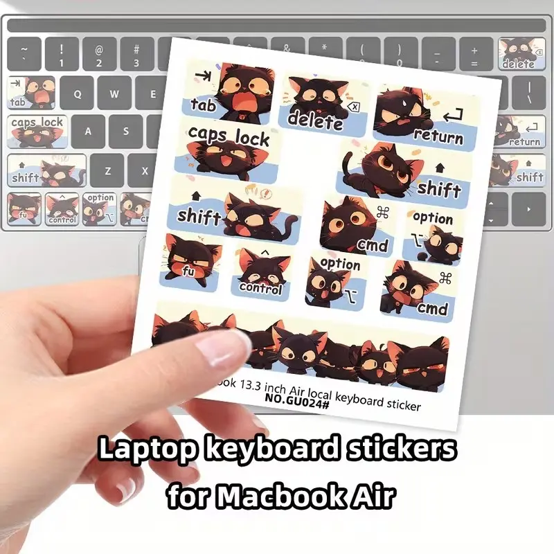 Cute Cartoon Cat Keyboard Sticker for Macbook Air, Cute Animal Stickers, Matte Finish, Self-Adhesive PVC, Easy to Apply and Remove, Personalize Your Laptop