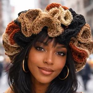 Crochet Ruffled Hat - Perfect for Spring and Summer, Soft Knit Design with Colorful Accents
