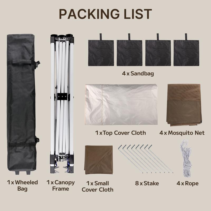 Gizoon 11x11 Pop Up Gazebo Tent with Mosquito Netting, Instant Gazebo, Party Tent with Roller Bag, Pop Up Canopy Tent for Parties Patio Lawn Backyard Garden Deck, Grey, UV Protection, Adjustable Heights, Large Space