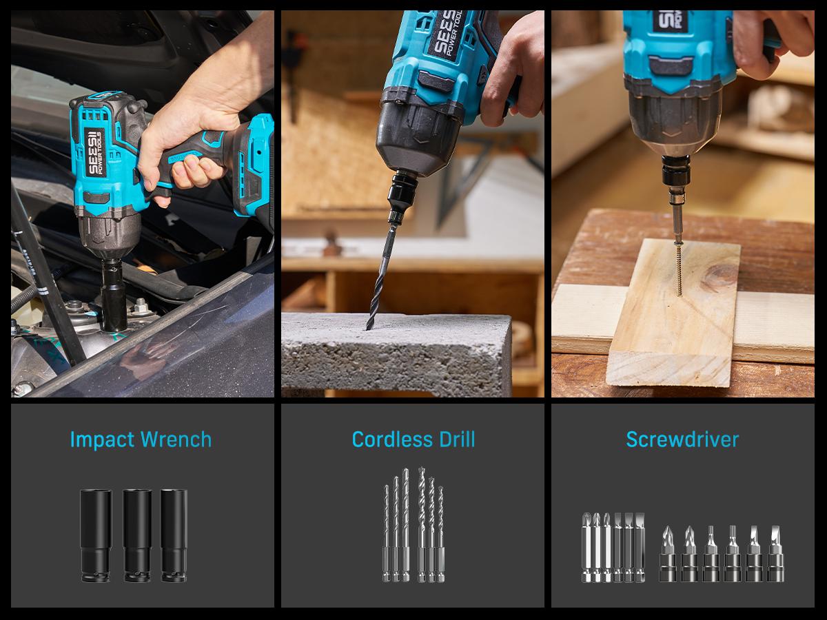 SEESII Cordless Brushless Impact Wrench WH860 Ultra 1300Nm High Torque 2x 21V 4.0Ah Li-ion Batteries 3-Speed Gear LED Light Full Accessories Kit for Agricultural Machinery Trucks Car Repair Home Use