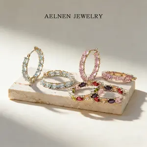 AELNEN Colorful Zircon Hoop Earrings - Mixed Rainbow & Pastel Crystal Hoops - Versatile Everyday Accessory - Gift for Her