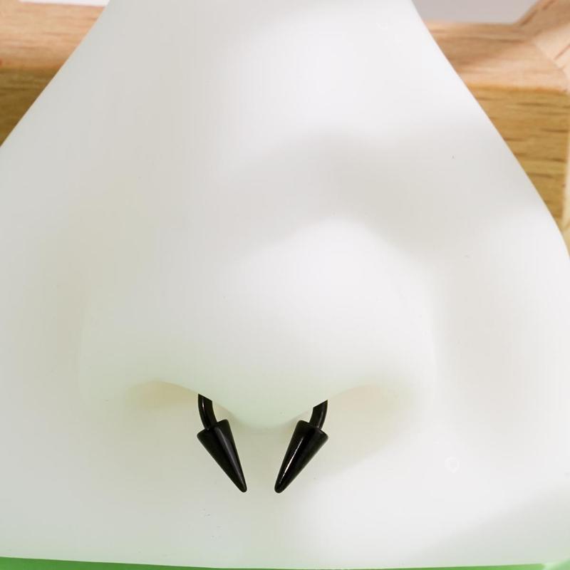 Oufer 16G 4PCS Long Spike Septum Piercing Ring Helix Horseshoe Ring Balck Silver Inner Diameter 8mm 10mm 12mm