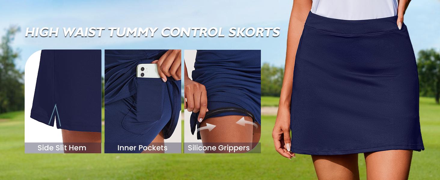 High Waisted Tummy Control Women's Golf Skorts with Inner Pockets Silicone Grippers Tennis Skirt Quick Dry Athletic Pickleball Skort 2026 Spring outdoor ootd fashion gift for you