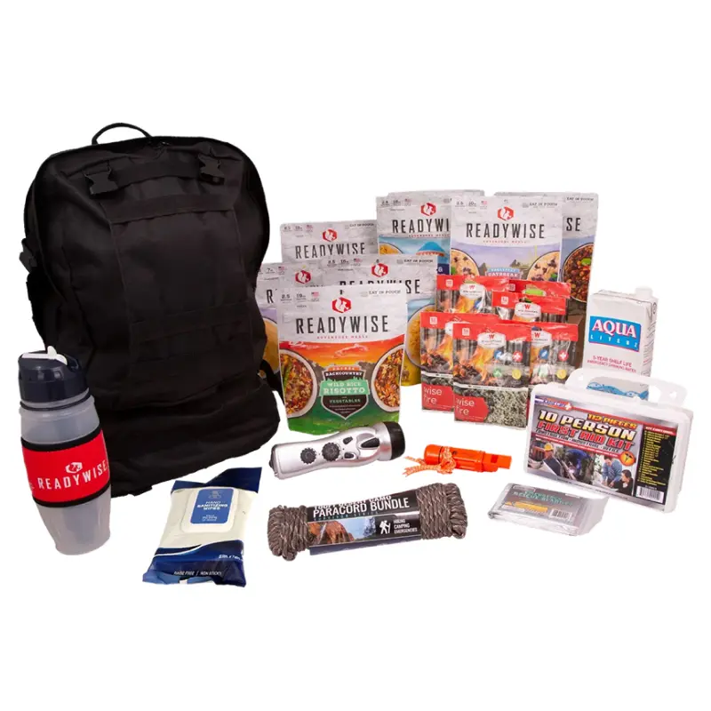 ReadyWise Tactical Backpack, Complete 2-Day Survival Kit with Emergency Food, 112-Piece First Aid, and Water Filter Purifier for Camping & Hunting, 134 Pieces, 20 Servings Of Emergency Food, Backpackers, Essential Emergency Items