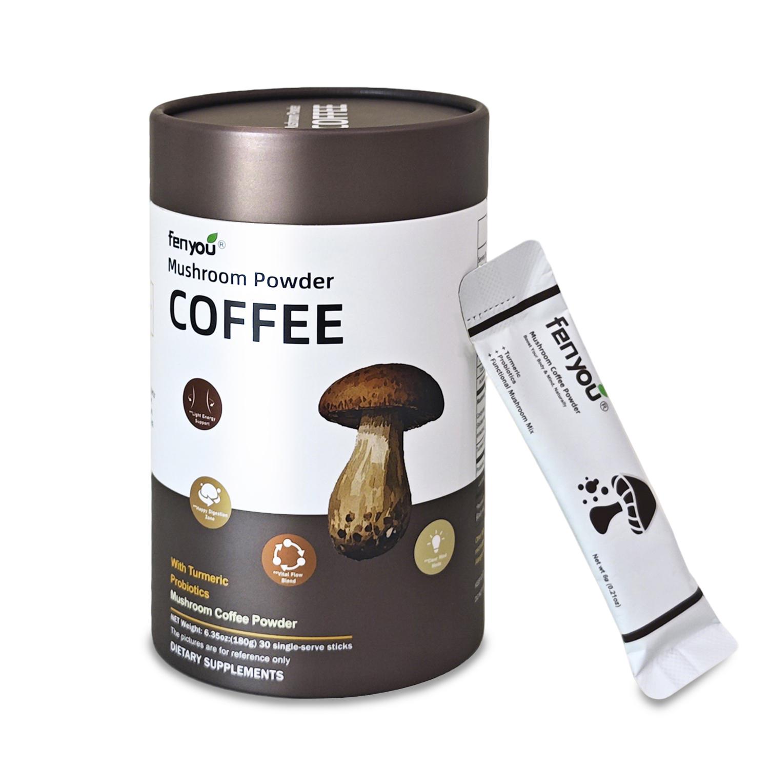 Mushroom Coffee with 6 Adaptogenic Mushrooms and 2 Billion CFUs Lactobacillus plantarum, USA Grown Instant Coffee for Better Energy, Focus, Digestion, Immunity with Cordyceps, Shiitake, Chaga , 30 Servings (180g/6.35oz)
