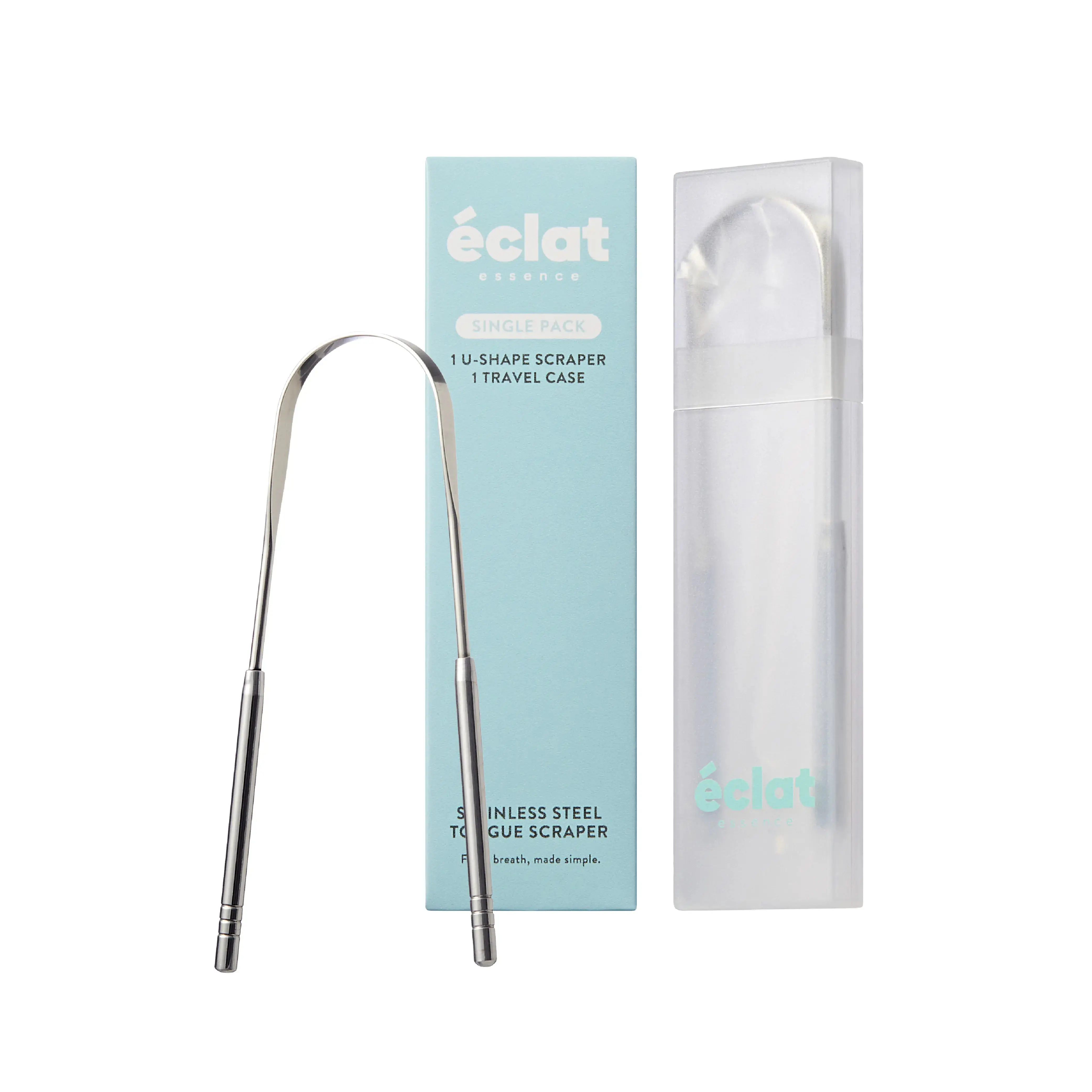 éclat Stainless Steel Tongue Scraper for Adults with Travel Case