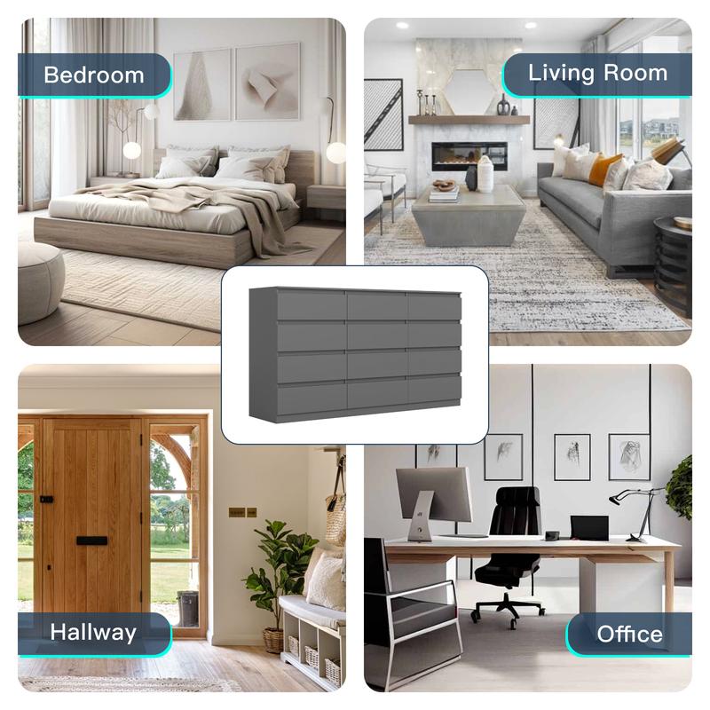 Spaco Modern 12 Drawer Dresser with Deep Drawer,Storage Wide Chest of Drawer,Wood Bedroom Dresser with Handle-Less Design,TV Dresser for Living Room Spaco Modern 12 Drawer Dresser with Deep Drawer,Storage Wide Chest of Drawer,Wood Bedroom Dresser with Handle-Less Design,TV Dresser for Living Room