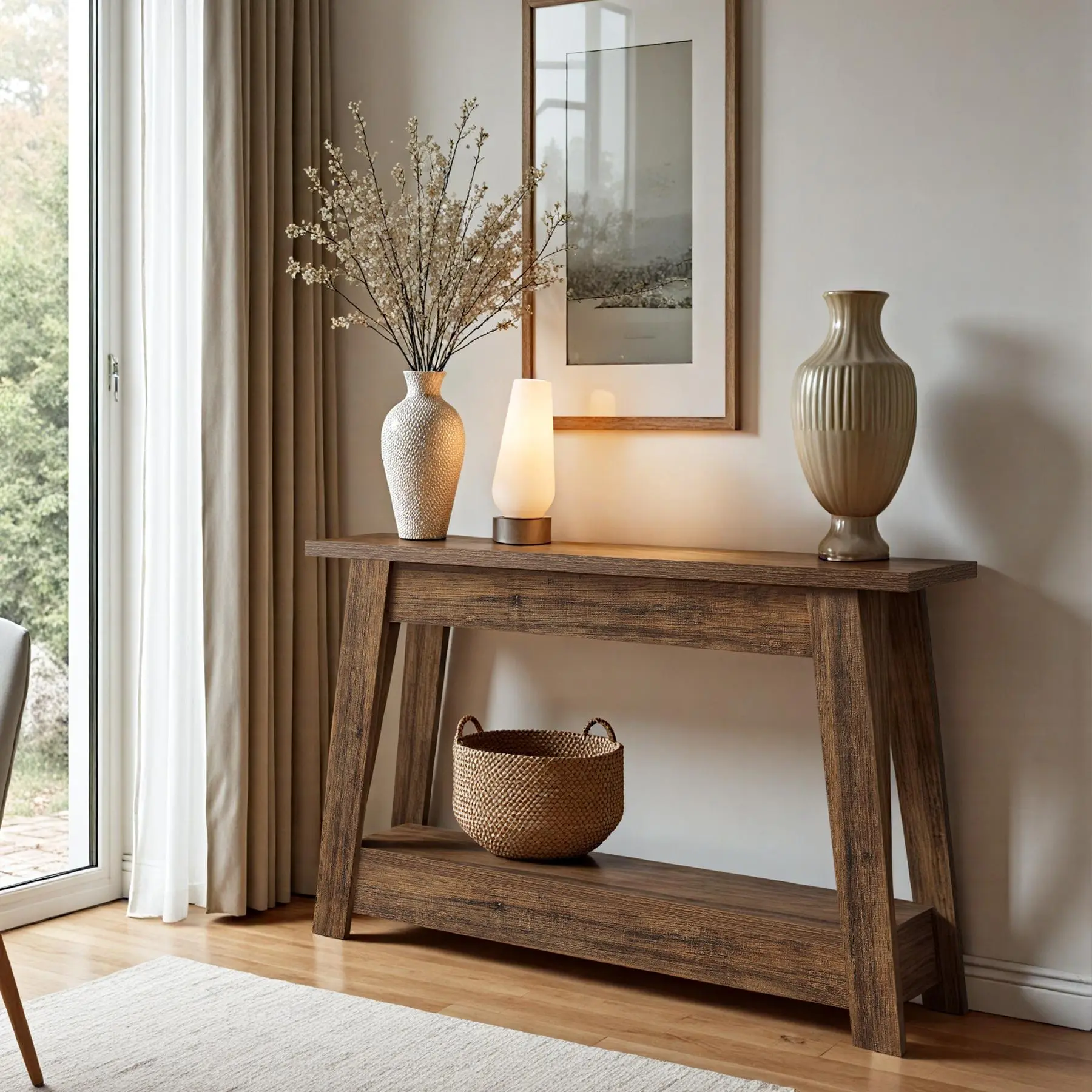TRIBEWOOD 41.3" Farmhouse Console Table - 2-Tier Wooden Entryway Accent Table with Storage, Rustic Narrow Piece for Living Room, Hallway, Farmhouse Side Table,dorm essentials,home decor