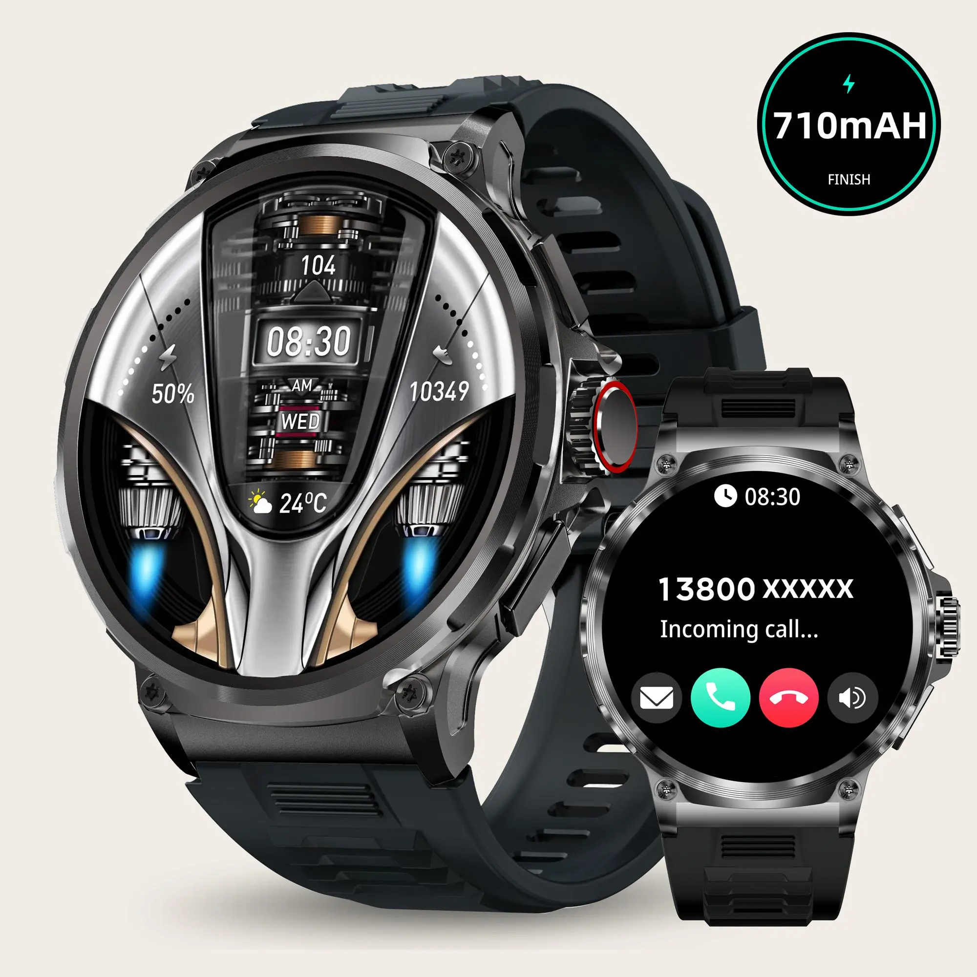 Men's Smart Watch, Touchscreen Smartwatch, Touchscreen Sport Watch, Fitness Tracker, 1.85" Touch Screen, 710mAh Long Battery Life, IP67 Waterproof, For IPhone/Android, Wireless Call, Message Notifications, 100+ Sports Modes, DIY Dials