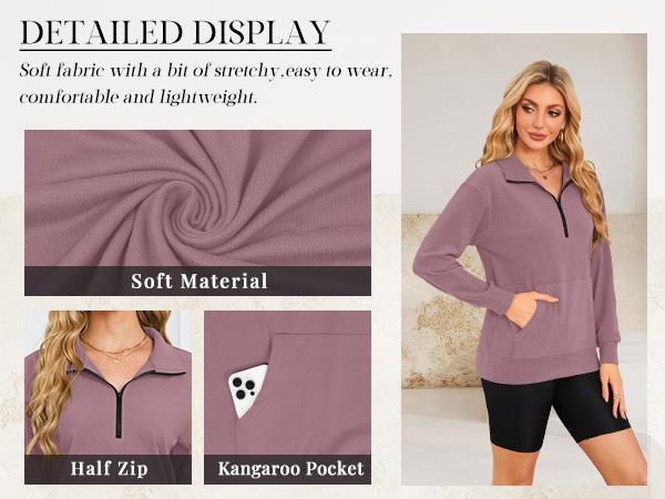 [Restock Alert] AUSELILY Women's Half Zip Sweatshirt Hoodless Hoodie Stand Collar Fleece Longsleeve Oversized Casual Style Pullover with Kangaroo Pocket Basic Minimalist Tops SpringStatements