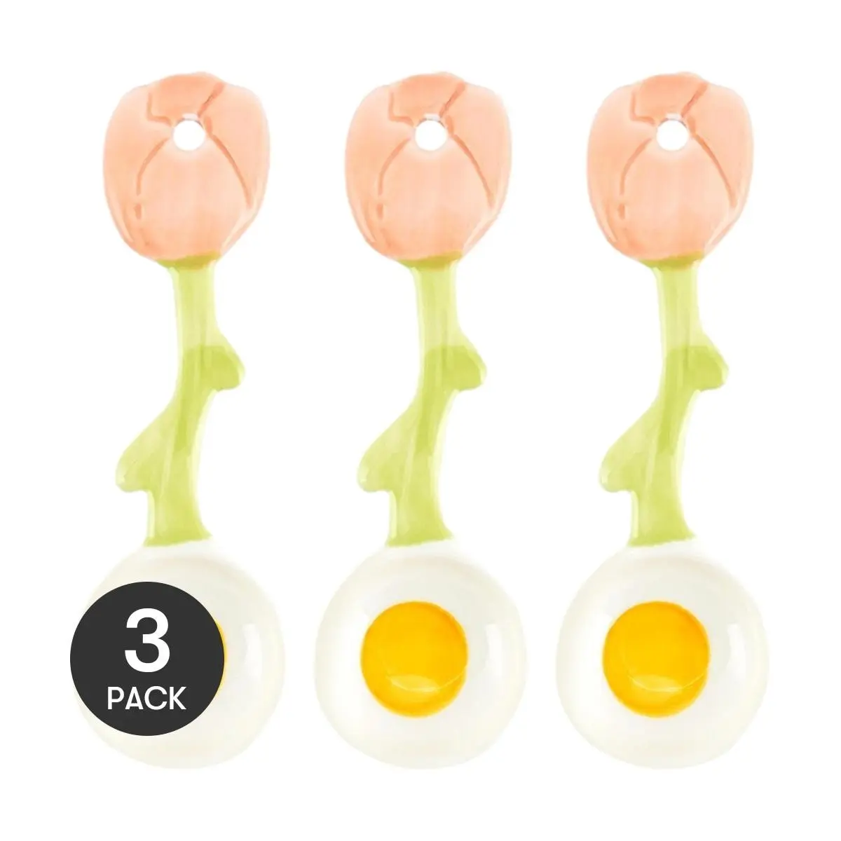 KawasiMaya 3-Piece Ceramic Soup Spoons, Small Dessert Spoons for Kitchen, Cute & Chic Tableware Set
