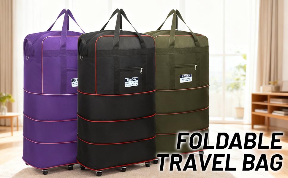 Expandable Travel Bag with Wheels, 100L Lightweight Foldable Luggage, Large Capacity Rolling Duffel Bag, Expandable Suitcase for Airplane Travel, Moving, Weekend Trips